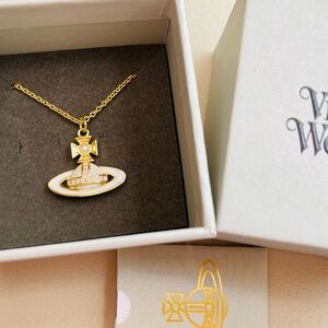 Vivienne Westwood Gold and White Saturn Orb Necklace